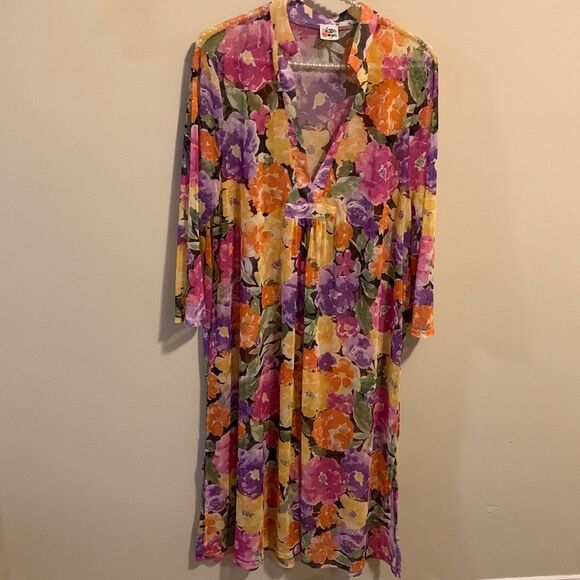 ZigZag Stripe Dresses & Skirts - Beautiful Sheer Floral V-Neck Maxi Dress in Purple, Pink & Orange